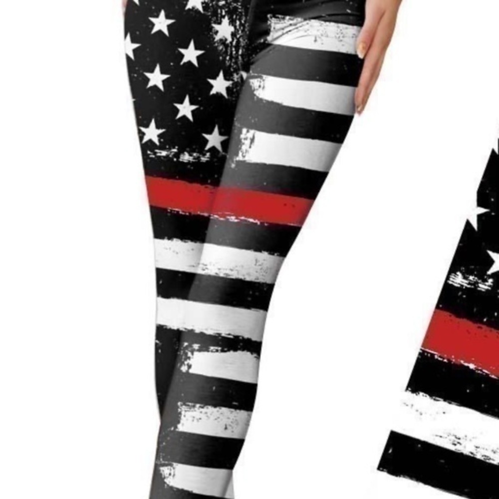 Patriotic Red line star leggings firefighter NEW - Picture 2 of 3